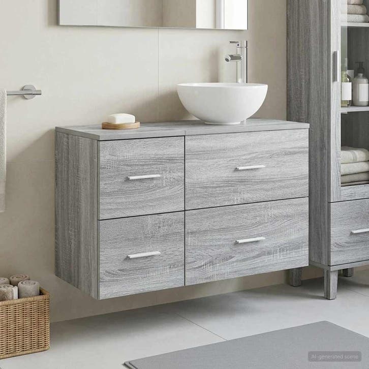 vidaXL Badkamermeubel Set 2 pcs Grijs Sonoma Bewerkt hout, Maison & Meubles, Tables | Coiffeuses, Envoi