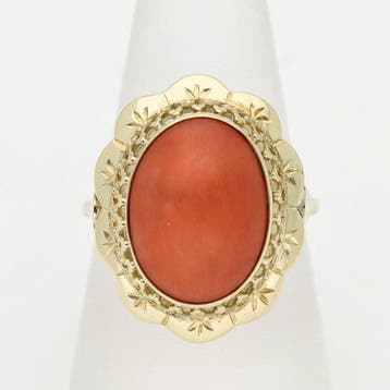 Bague - 14 carats Or jaune - corail rouge, Bijoux, Sacs & Beauté