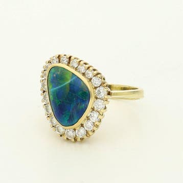 Bague - 14 carats Or jaune Diamant (Naturelle) - Opaal, Nieuw