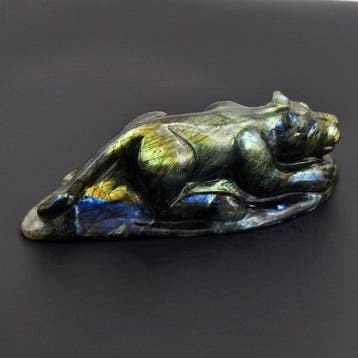 Statue, No Reserve - Big Madagascar Labradorite Panther