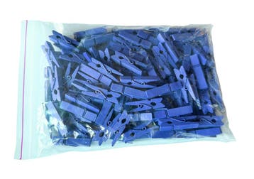 Set van 100 kleine wasknijpers van hout (35 mm, donkerblauw, Verzenden, Nieuw