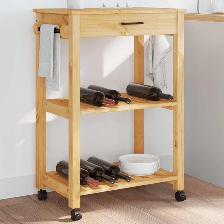 vidaXL Keukentrolley MONZA 60x40x88,5 cm massief grenenhout, Huis en Inrichting, Keuken | Keukenbenodigdheden, Nieuw, Verzenden
