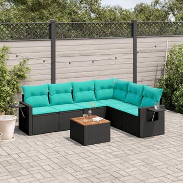vidaXL 7-delige tuinbankset met kussens van zwart polyrotan, Verzenden, Nieuw