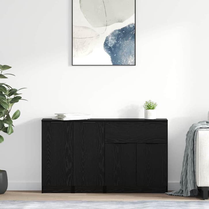 vidaXL Dressoir met lade 3 pcs Zwart eiken Bewerkt hout, Huis en Inrichting, Kasten | Dressoirs, Nieuw, Verzenden