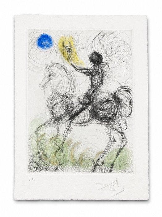 Salvador Dali (1904-1989) - Faust – Knight and Death, Antiquités & Art, Antiquités | Autres Antiquités