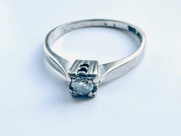 Bague - 18 carats Or blanc - 0.16ct. tw. Diamant (Naturelle), Nieuw