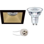 LED Spot Set 3W - Dimbare Vierkante Inbouwspot Mat Zwart/Gou, Verzenden