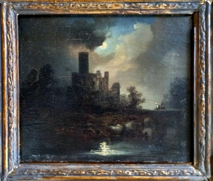Aert van der Neer (1604-1677), Suiveur de - Castle and River, Antiquités & Art, Art | Peinture | Classique