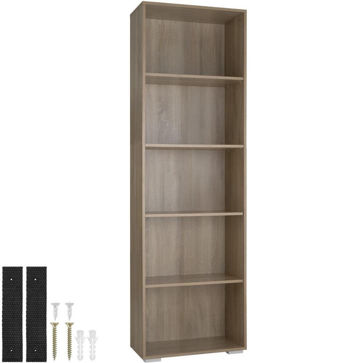 tectake Boekenrek Lexi 5 vakken 60x30x190cm - Licht hout, ei, Huis en Inrichting, Overige Huis en Inrichting, Verzenden