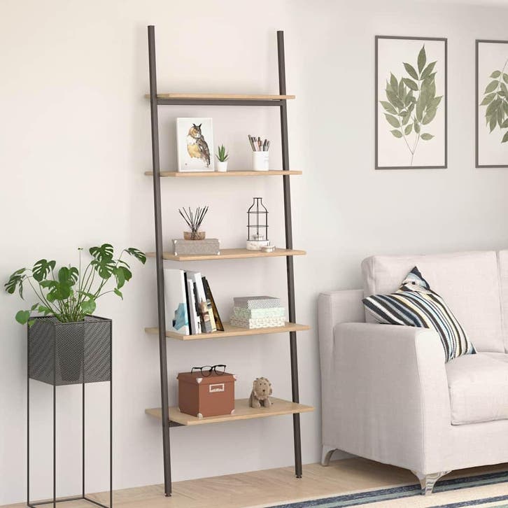 vidaXL Ladderrek met 5 schappen 64x34x185,5 cm lichtbruin en, Huis en Inrichting, Kasten | Boekenkasten, Nieuw, Verzenden