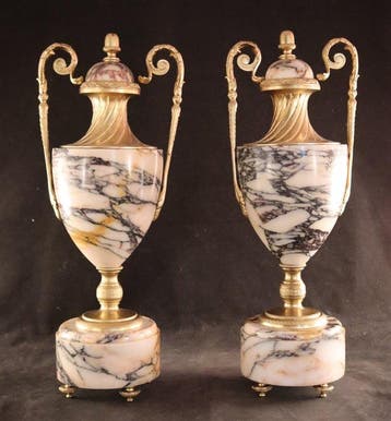 Paar antieke cassolettes - Vaas - Marmer, Brons