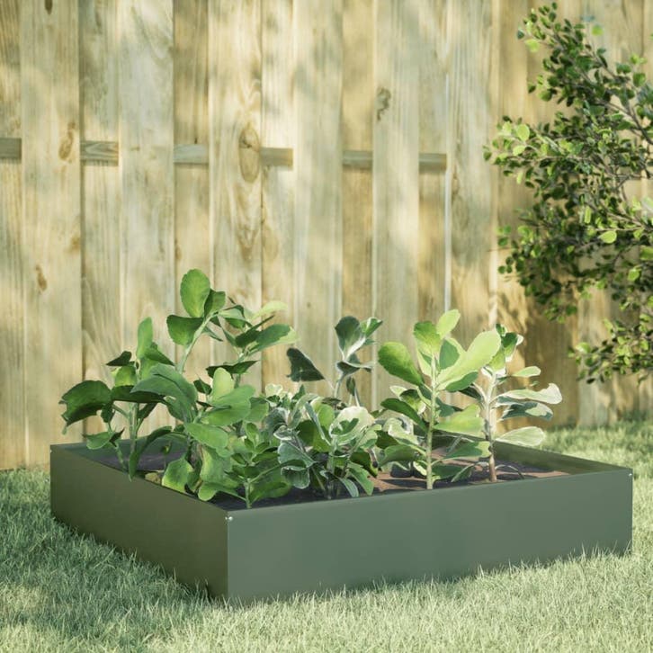 vidaXL Plantenbak verhoogd 100x100x33,5 cm staal olijfgroen, Tuin en Terras, Bloempotten, Nieuw, Verzenden