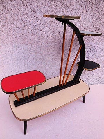 Table à plantes - Bois, Resopal, Laiton - Banc à fleurs à