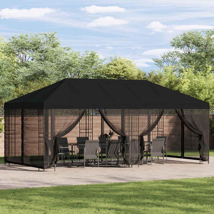vidaXL Paviljoen met zijwanden 6 x 3 m Zwart Polyester en, Jardin & Terrasse, Tonnelles, Envoi