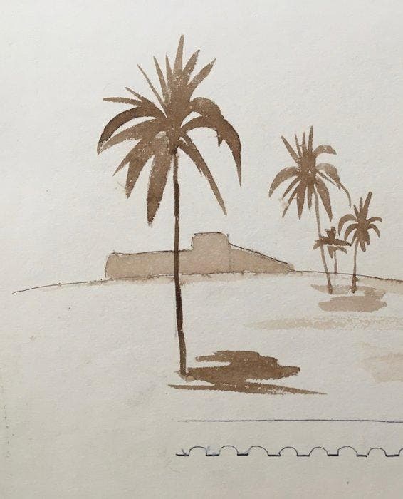 Raoul Serres (1881-1971) - Koufra - Encre originale signée, Antiek en Kunst, Kunst | Designobjecten