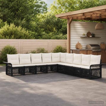 vidaXL Tuinbank Set 9 st Zwart poly rattan, Verzenden, Nieuw