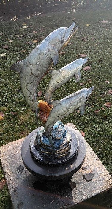 sculptuur, xxl geemaileerd bronzen stateu zwemmende, Antiek en Kunst, Kunst | Designobjecten