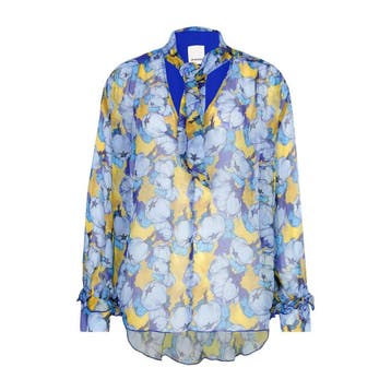Pinko • blauw gele blouse • 32 (IT38), Pinko, Maat 42/44 (L), Nieuw, Verzenden