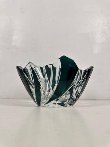 Val Saint Lambert - Bol - Emerald Overlay Cut Crystal Bowl -