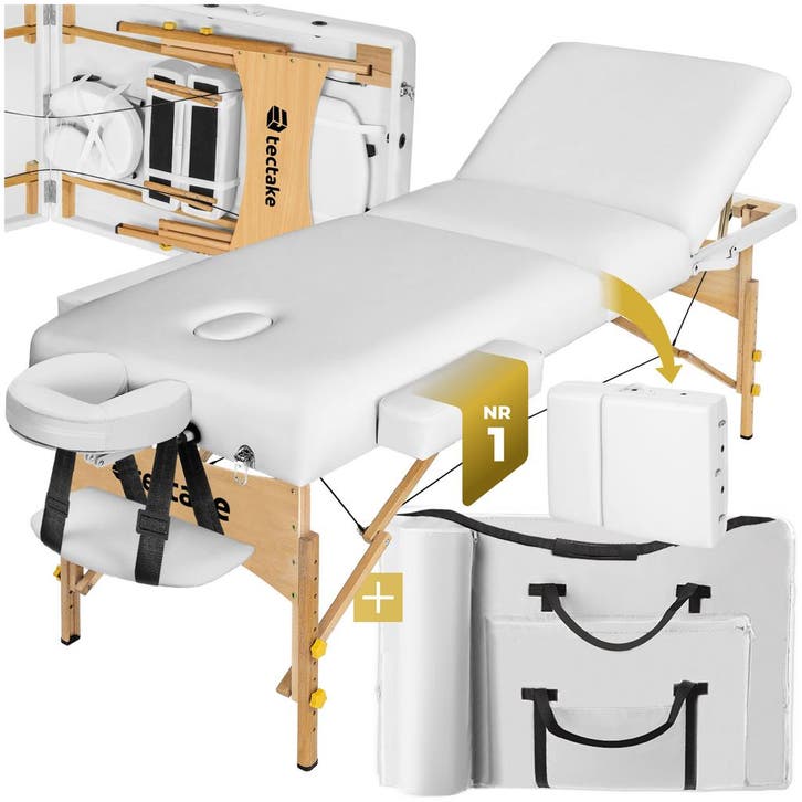 3-zones massagetafel met 10 cm matras en houten frame - wit, Sport en Fitness, Massageproducten, Verzenden