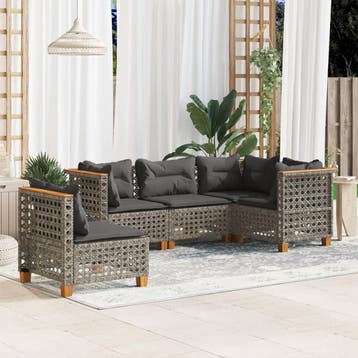 vidaXL 5-delige Loungeset met kussens poly rattan grijs, Verzenden, Loungeset