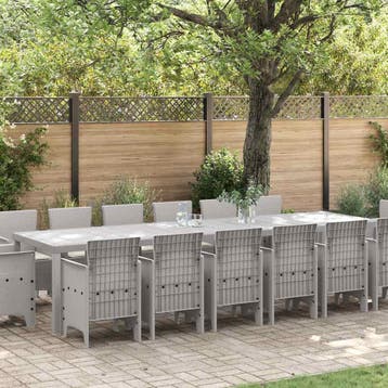 vidaXL Tuin Eettafel Set 15 st Lichtgrijs Polt riet, Verzenden, Nieuw
