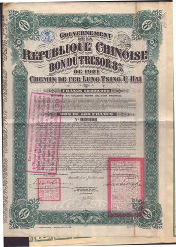 Chine. Spoorweg LUNG-TSING-U-HAI (4) 1921 (Sans prix de