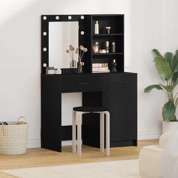 vidaXL Dressing tafel set met LED 2 st Zwart Eiken Bewerkt, Verzenden
