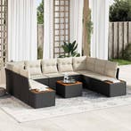 vidaXL Tuinbank Set met kussen 10 pcs Zwart Poly rattan, Tuin en Terras, Verzenden, Nieuw