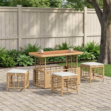 vidaXL Tuin Eettafel Set 4 st Natuurlijk en Wit, Verzenden, Nieuw