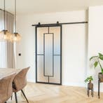 Stalen Schuifdeur - Zwart - 5 Vlaks - Matglas, 75 tot 150 cm, Nieuw, 150 tot 225 cm, Metaal