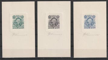 Autriche 1965 - 5 œuvres de Joseph Haydn, conçues et signées, Gestempeld