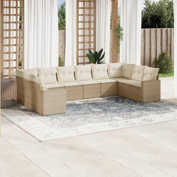 vidaXL 10-delige Loungeset met kussens poly rattan beige, Verzenden