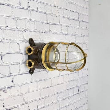 Lampe murale - Laiton, Verre, Fer - Lampe à cage, Antiquités & Art
