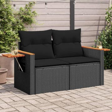vidaXL Tuinbank 2-zits met kussens poly rattan zwart, Verzenden