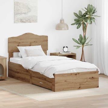 vidaXL Bedframe met lade Artisan Eiken 90 x 200 cm Bewerkt, Verzenden