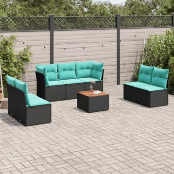 vidaXL 8-delige Loungeset met kussens poly rattan zwart, Verzenden, Loungeset