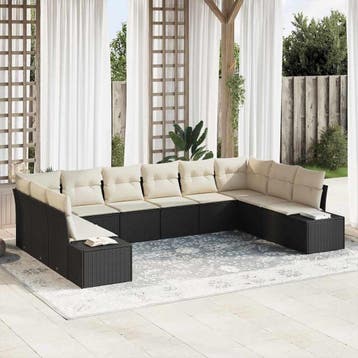 vidaXL Tuinbank Set 10 st 9-Aantal zitplaatsen Zwart en, Verzenden, Nieuw