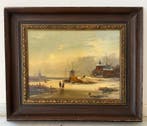 Hollandse School (XX) - Winterlandschap met molen en kerk