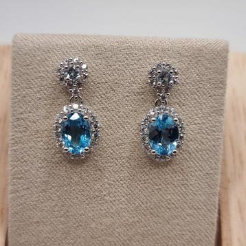 Zonder minimumprijs - Oorbellen Zilver - 1.90ct. tw. Topaas