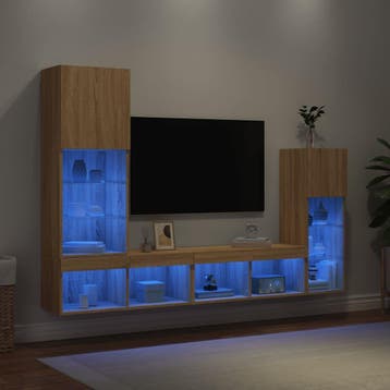vidaXL 4-delige Tv-wandmeubelset met LED bewerkt hout sonoma, Verzenden