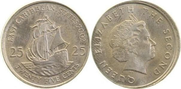 25 Cent Fehlpraegung 25 C Ostkaribische Staaten 2002 ohne..., Postzegels en Munten, Munten | Europa | Niet-Euromunten, België