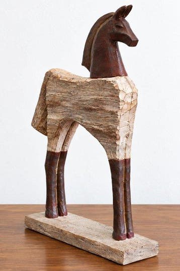 sculptuur, Vintage Rustic Horse Figurine with Distressed