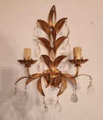 Applique avec bougie - Plaqué or, Fer, Cristal - Feuille