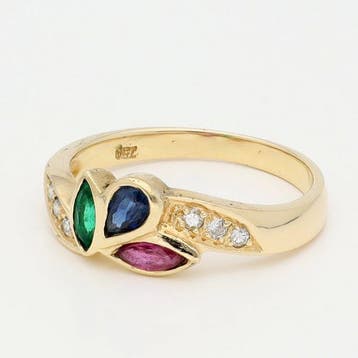 Bague - 18 carats Or jaune - Diamant - Rubis. Saphir.