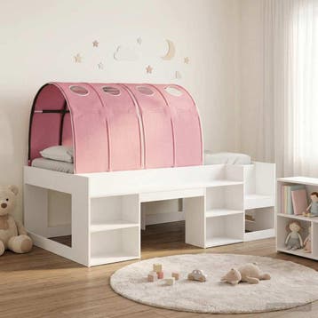 vidaXL Bedframe met Tunnel met plank 3 st Wit en Roze, Verzenden