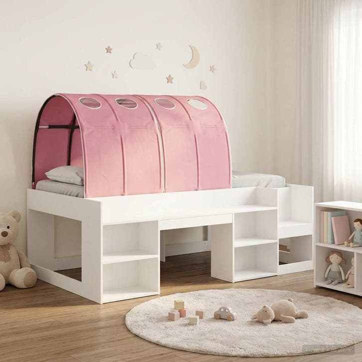 vidaXL Bedframe met Tunnel met plank 3 st Wit en Roze, Maison & Meubles, Chambre à coucher | Lits, Envoi