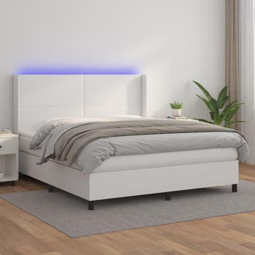vidaXL Boxspring met matras en LED kunstleer wit 160x200 cm, Verzenden, Nieuw