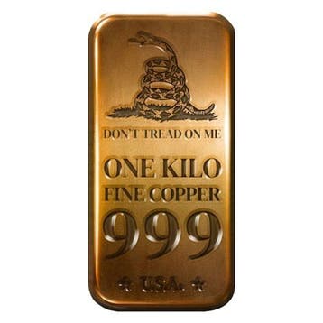 5 kilograms - Koper .999 - 5 x 1 Kilo 999 Fine Copper Dont, Postzegels en Munten, Edelmetalen en Baren