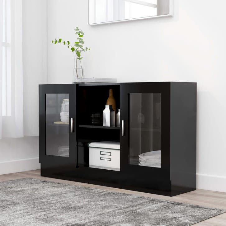 vidaXL Vitrinekast 120x30,5x70 cm bewerkt hout zwart, Maison & Meubles, Armoires | Dressoirs, Envoi
